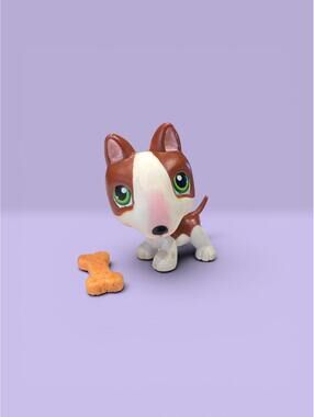 Littlest Pet Shop LPS Bull Terrier #154 with Bone Accessory